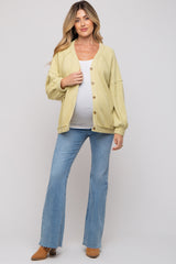 Lime Waffle Knit Button Long Sleeve Maternity Top