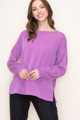 Magenta Ribbed Long Sleeve Maternity Top