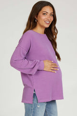 Magenta Ribbed Long Sleeve Maternity Top