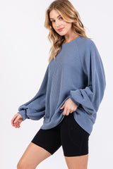 Blue Ribbed Long Sleeve Top