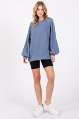 Blue Ribbed Long Sleeve Top