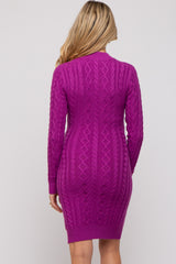 Magenta Cable Knit Mock Neck Long Sleeve Maternity Sweater Dress