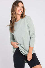 Mint Green Long Sleeve Curved Hem Maternity Top