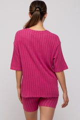 Fuchsia Ribbed Soft Short Sleeve Maternity Shorts Set