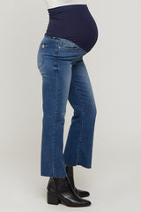 Navy Blue Raw Hem Crop Flare Maternity Jeans