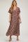 Brown Floral Smocked Waist Maternity Maxi Dress