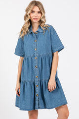 Blue Denim Button Down Tiered Dress