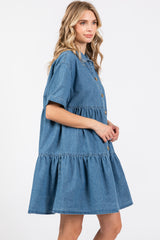 Blue Denim Button Down Tiered Dress