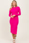 Fuchsia Ribbed Mock Neck Long Sleeve Midi Dress