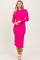 Fuchsia Ribbed Mock Neck Long Sleeve Midi Dress