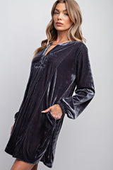 Grey V-Neck Velvet Maternity Dress