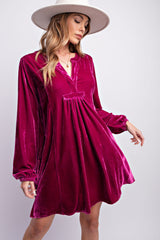 Magenta V-Neck Velvet Maternity Dress