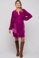 Magenta V-Neck Velvet Maternity Dress