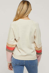 Beige Colorblock Pullover Terrycloth Maternity Sweater