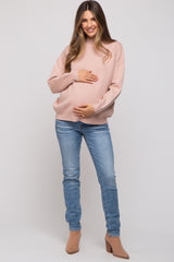 Light Pink Mock Neck Maternity Sweater