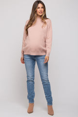 Light Pink Mock Neck Maternity Sweater