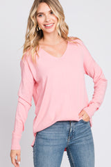 Pink Long Sleeve Side Slit Maternity Sweater