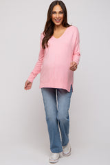 Pink Long Sleeve Side Slit Maternity Sweater