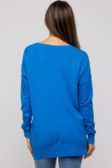 Blue Long Sleeve Side Slit Maternity Sweater