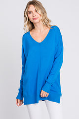 Blue Long Sleeve Side Slit Maternity Sweater