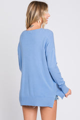 Light Blue Long Sleeve Side Slit Sweater