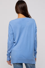 Light Blue Long Sleeve Side Slit Maternity Sweater