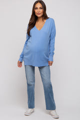 Light Blue Long Sleeve Side Slit Maternity Sweater