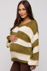 Olive Striped Knit Maternity Sweater