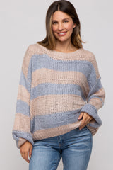 Light Blue Striped Knit Maternity Sweater