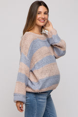 Light Blue Striped Knit Maternity Sweater