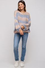 Light Blue Striped Knit Maternity Sweater