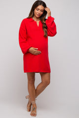 Red Maternity Mini Sweater Dress