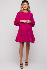 Magenta Velvet Tiered Long Sleeve Maternity Dress