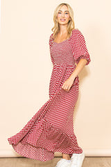 Red Sweetheart Neck Extra Wide Flowy Maxi Dress