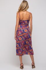 Purple Floral Sleeveless Cutout Maternity Midi Dress