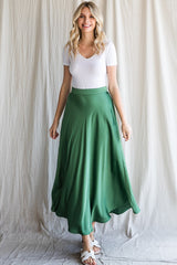 Green Solid Satin Circle Skirt