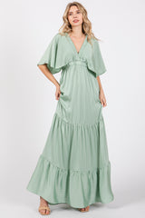 Mint V-Neck Flutter Sleeve Tiered Maternity Maxi Dress