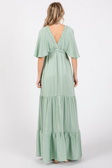 Mint V-Neck Flutter Sleeve Tiered Maxi Dress