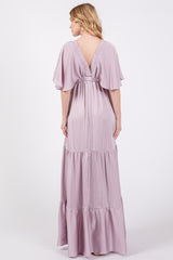 Lavender V-Neck Flutter Sleeve Tiered Maxi Dress