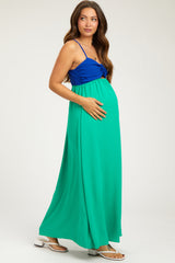 Green Color Block Front Cutout Sleeveless Maternity Midi Dress