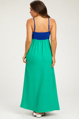 Green Color Block Front Cutout Sleeveless Maternity Midi Dress