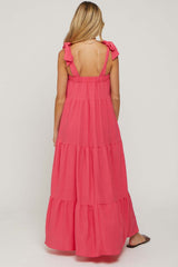 Magenta Sleeveless Tiered Maternity Maxi Dress