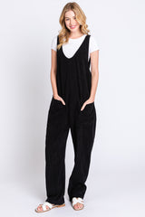 Black Corduroy Wide Leg Maternity Overalls