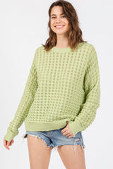 Lime Open Knit Long Sleeve Top