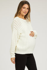 Cream Open Knit Maternity Long Sleeve Top