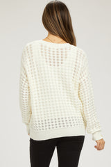 Cream Open Knit Maternity Long Sleeve Top