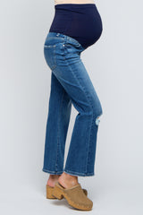 Blue Ankle Flare Distressed Maternity Jeans