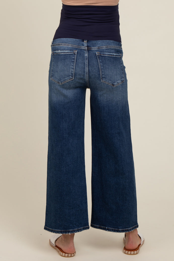 Navy Blue Wide Leg Cropped Maternity Jeans