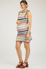 Green Striped Sleeveless Maternity Sweater Dress