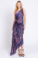 Purple Swirl Pleated One Shoulder Maternity Maxi Dress